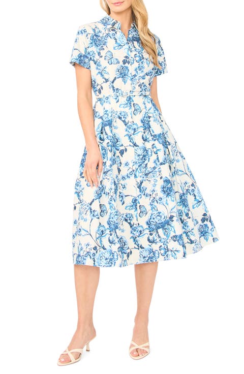 Rory Floral Short Sleeve Cotton Midi Shirtdress