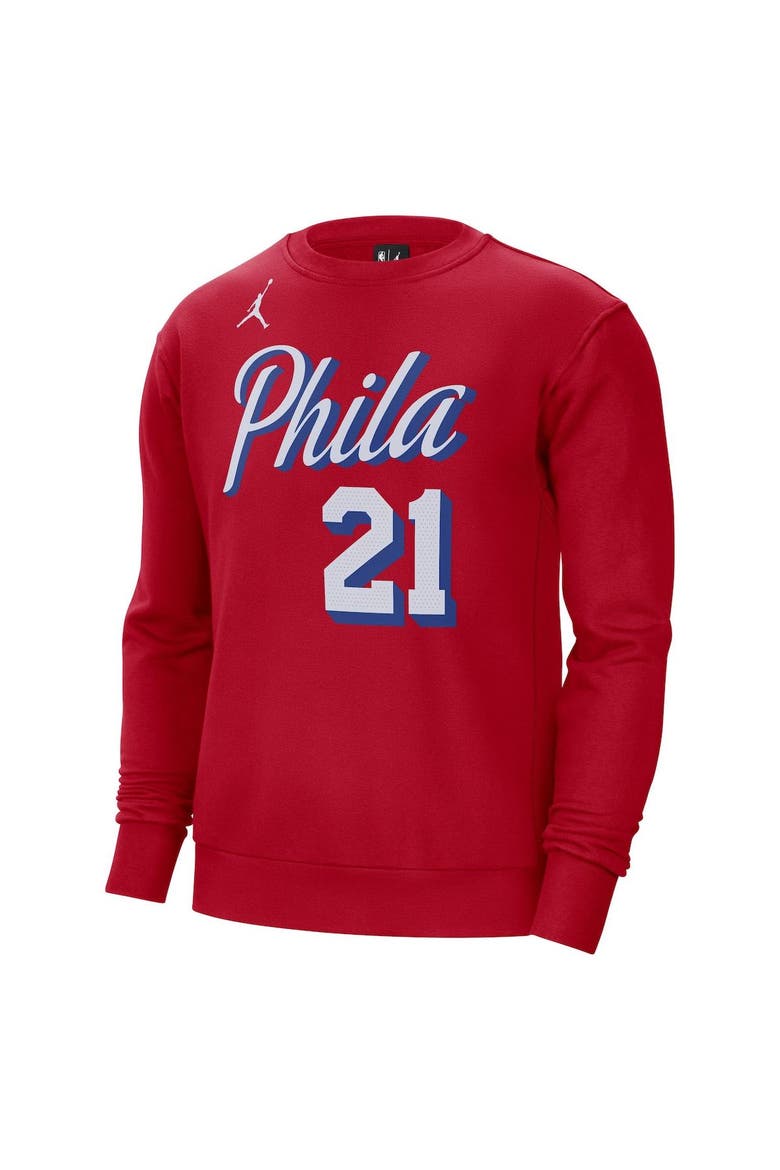 Men's Jordan Brand Joel Embiid Red Philadelphia 76ers Statement Name & Number Pullover Sweatshirt, Alternate, color, Red