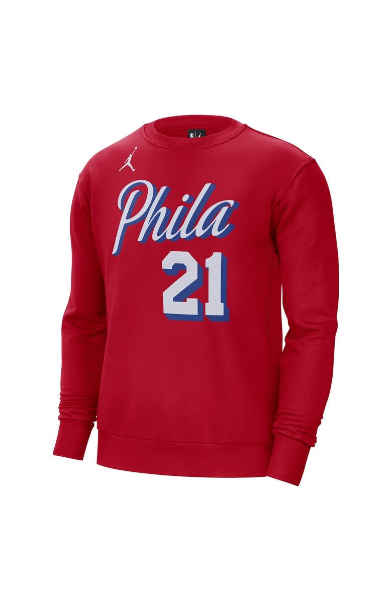 Jordan Brand Men's Jordan Brand Joel Embiid Red Philadelphia 76ers Statement Name & Number Pullover Sweatshirt, Alternate, color, Red