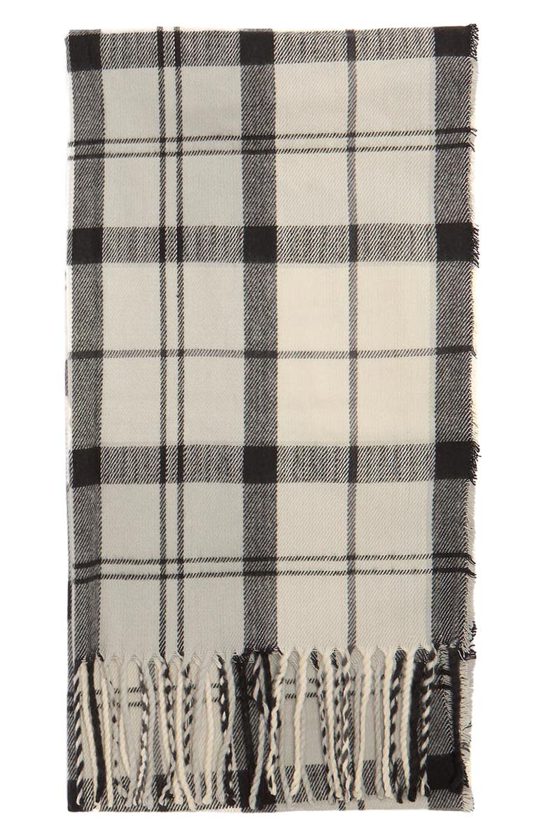 Barbour Dover Tartan Scarf & Faux Fur Pompom Beanie Set, Alternate, color, Monochrome Tartan