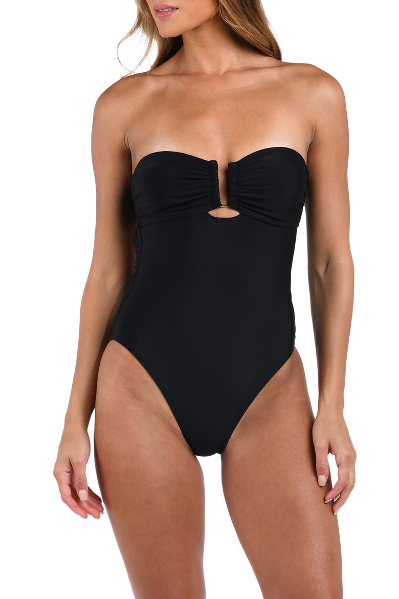 Emilia Bandeau One-Piece Swimsuit, Alternate, color, BLACK