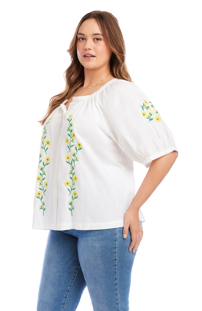 Karen Kane Floral Embroidered Cotton Peasant Top, Alternate, color, White