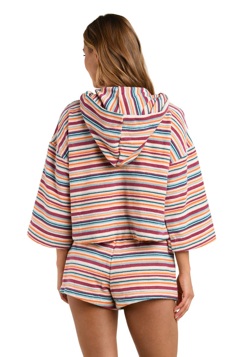 Lee Watercolor Stripe Crop Cotton Terry Cover-Up Poncho, Alternate, color, PINK MULTI