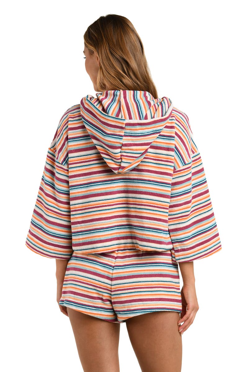 L'AGENCE Lee Watercolor Stripe Crop Cotton Terry Cover-Up Poncho, Alternate, color, Pink Multi