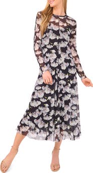 Ted Baker Floral Long Sleeve Mesh Dress