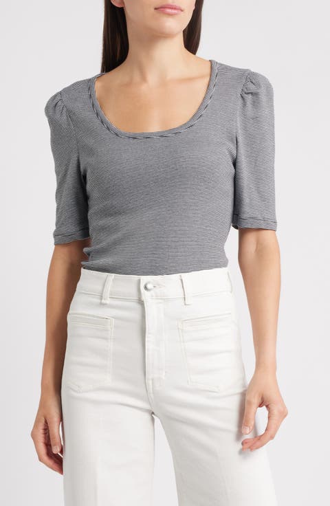メイドウェル Madewell Scoop Neck Puff Tee レディース シャツ トップス Vintage Ivory The Perfect Crewneck Tee in Cotton