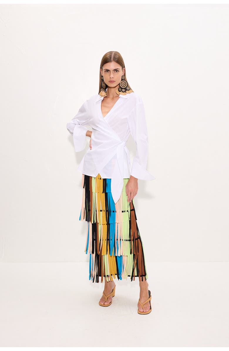 SIMONMILLER Anya Poplin Wrap Top, Alternate, color, Macadamia