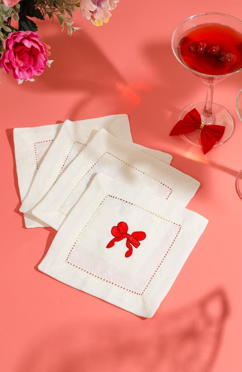 Tiramisu Embroidered Set Of 4 Holiday Cocktail Napkins In White