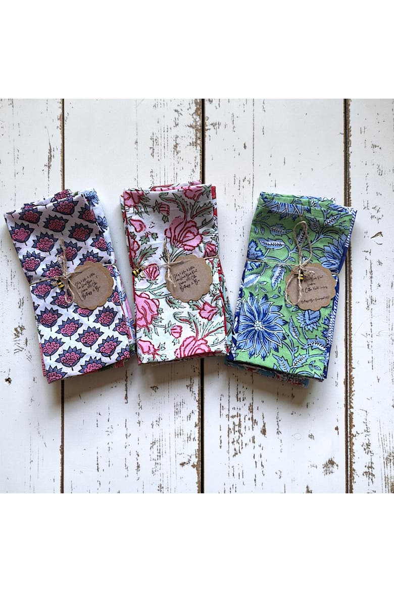 Indian Block Print Cotton Napkins - Set of 6, Alternate, color, Multicolor