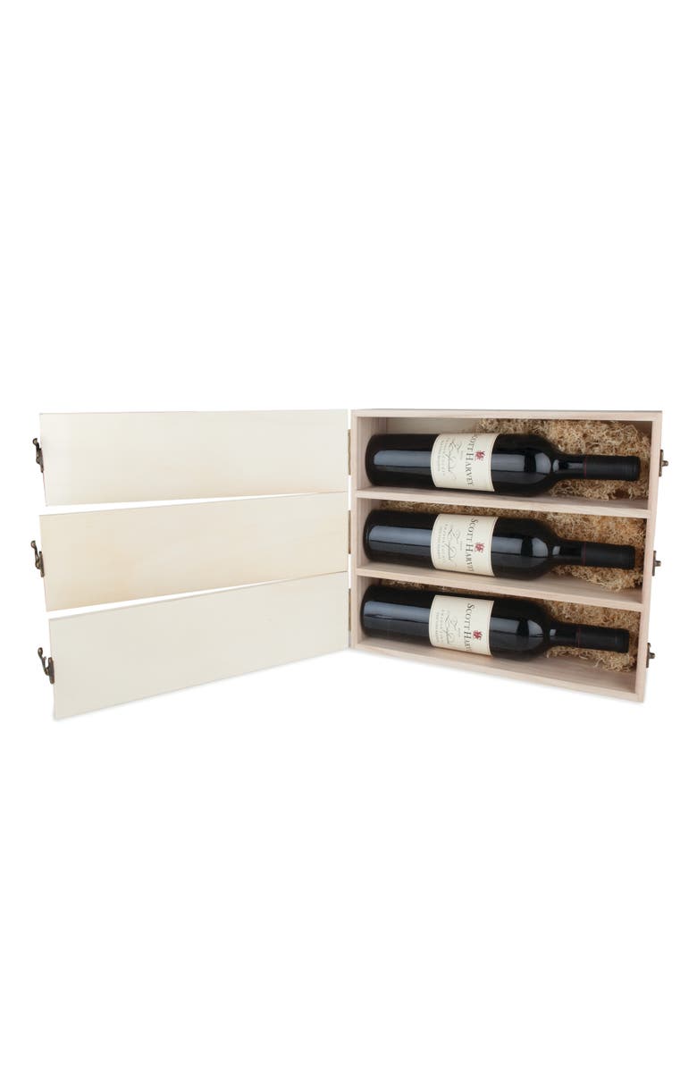 TWINE Newlywed's Anniversary 3-Bottle Wooden Wine Box, Alternate, color, Wood
