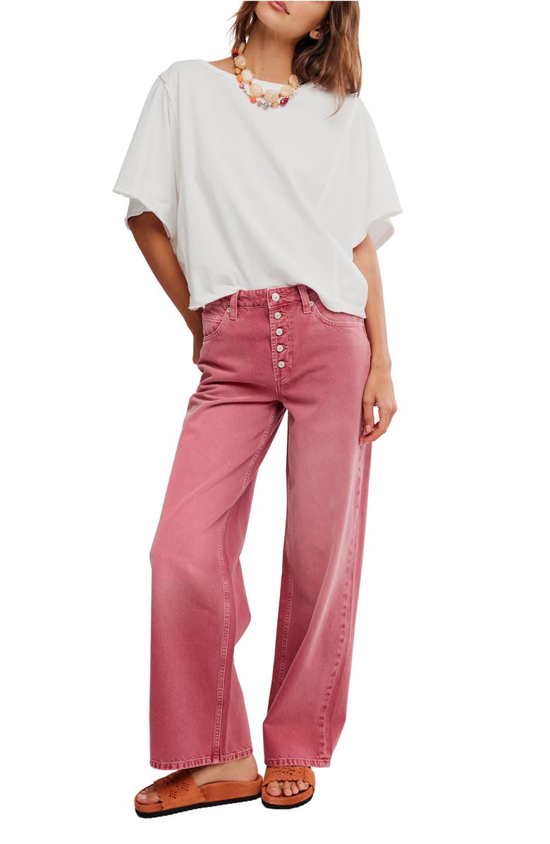 Free People Nia Exposed Button Boyfriend Jeans, Alternate, color, Baroque