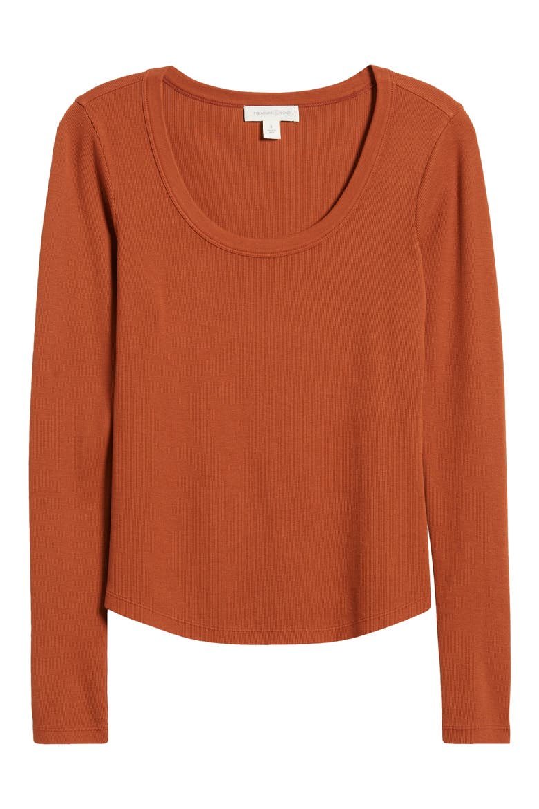 Scoop Neck Long Sleeve Cotton & Modal T-Shirt, Alternate, color, RUST HILLS