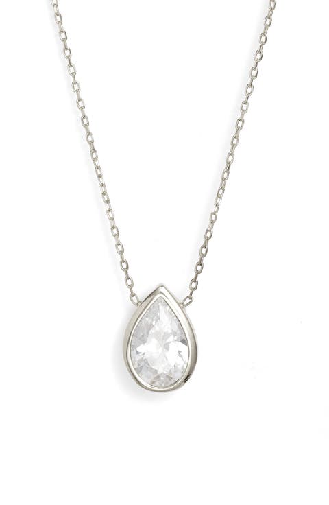 Pear Cubic Zirconia Bezel Pendant Necklace