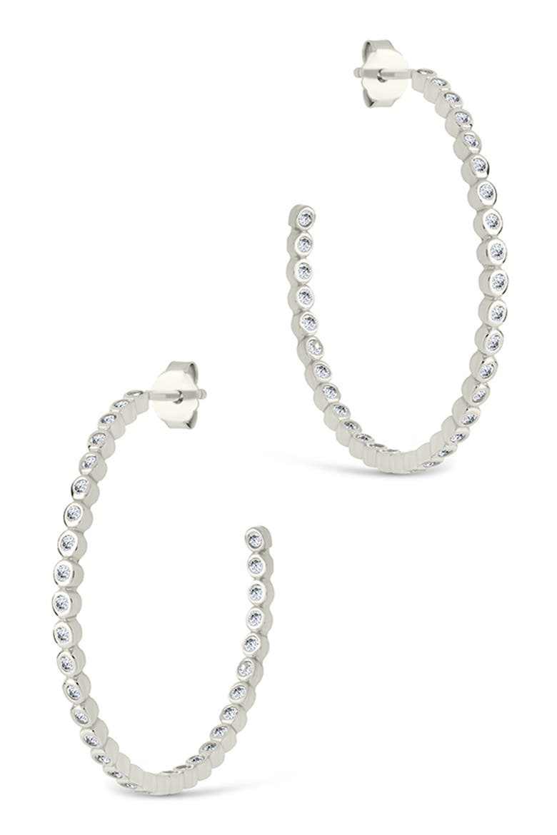 Bezel Cubic Zirconia Hoop Earrings, Alternate, color, SILVER