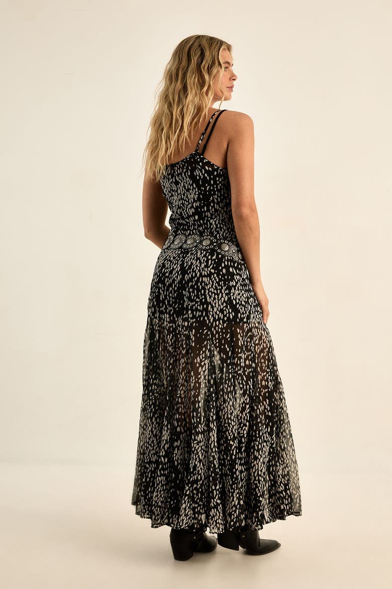 Spot Godet Hem Strappy Maxi Dress, Alternate, color, Black