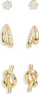NORDSTROM RACK 3-Pack Knot Stud & Hoop Earrings