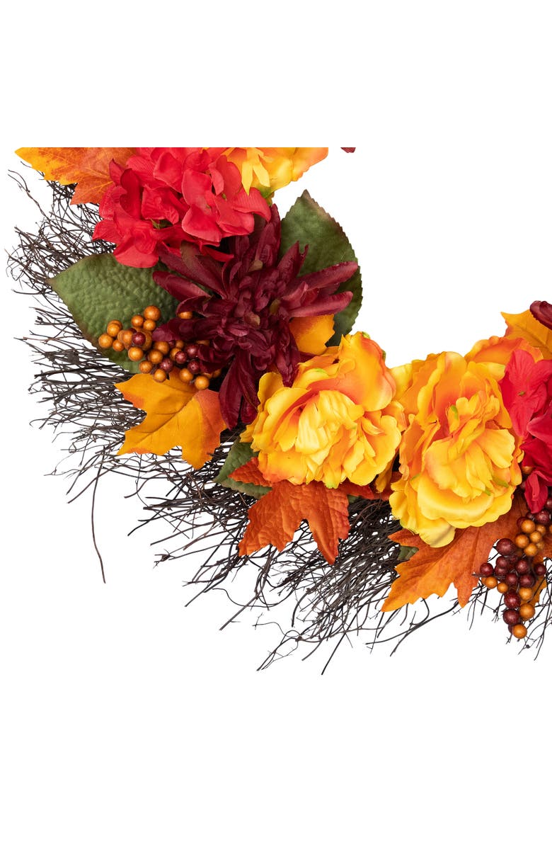 Northlight Peony and Mum Artificial Fall Harvest Wreath - 24", Alternate, color, Red