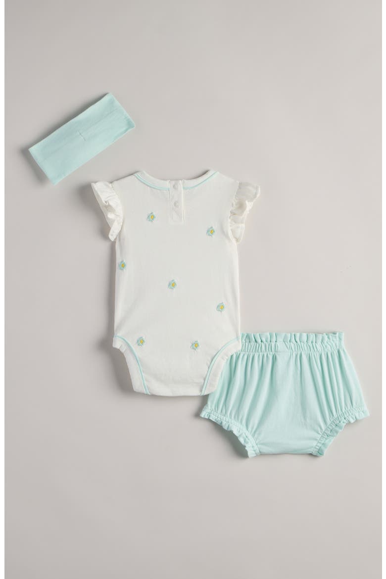 Bodysuit, Bloomers & Headband Set, Alternate, color, IVORY FLOWERS- TEAL