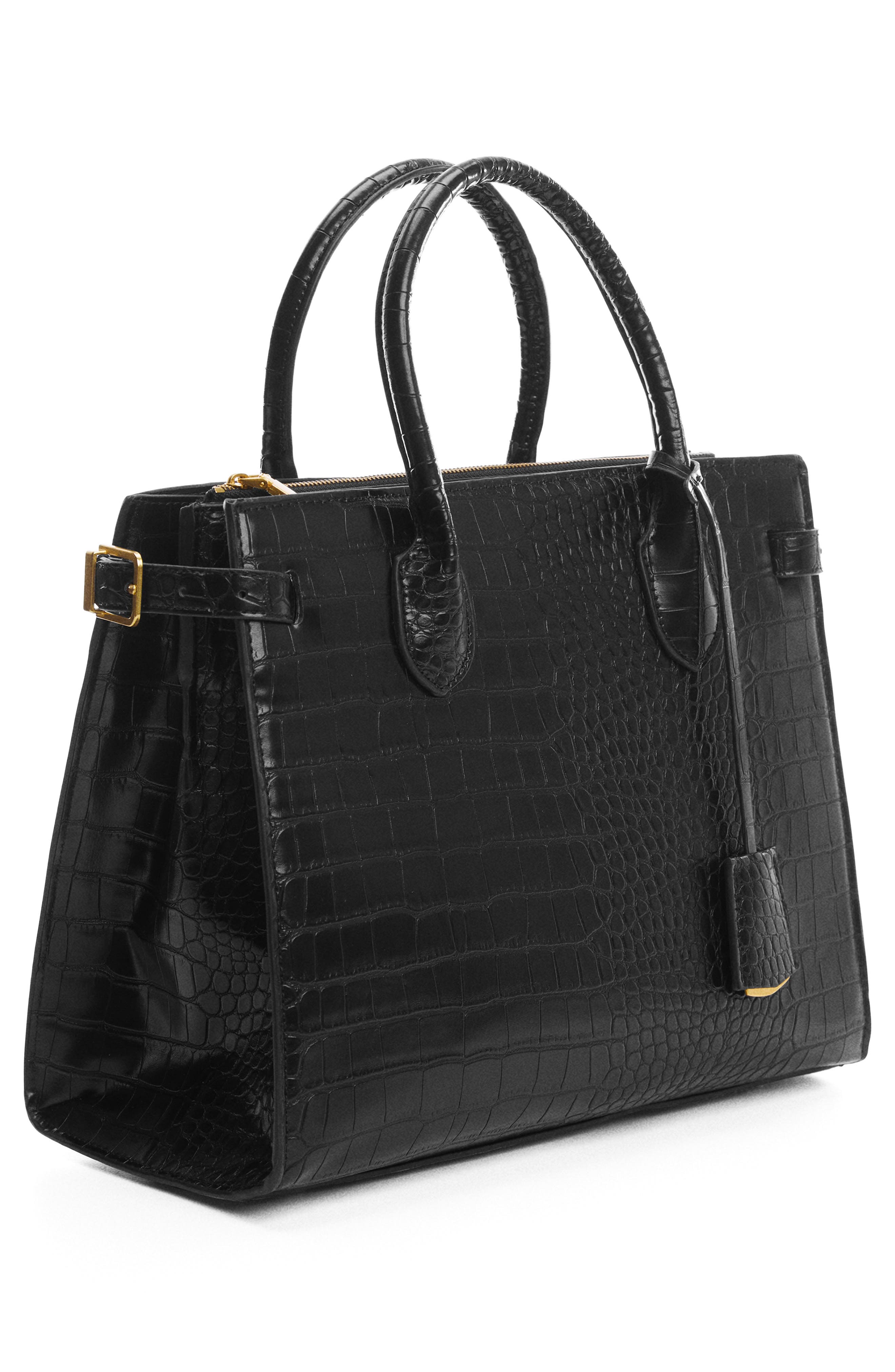 MANGO Croc Embossed Faux Leather Tote Bag, Alternate, color, 