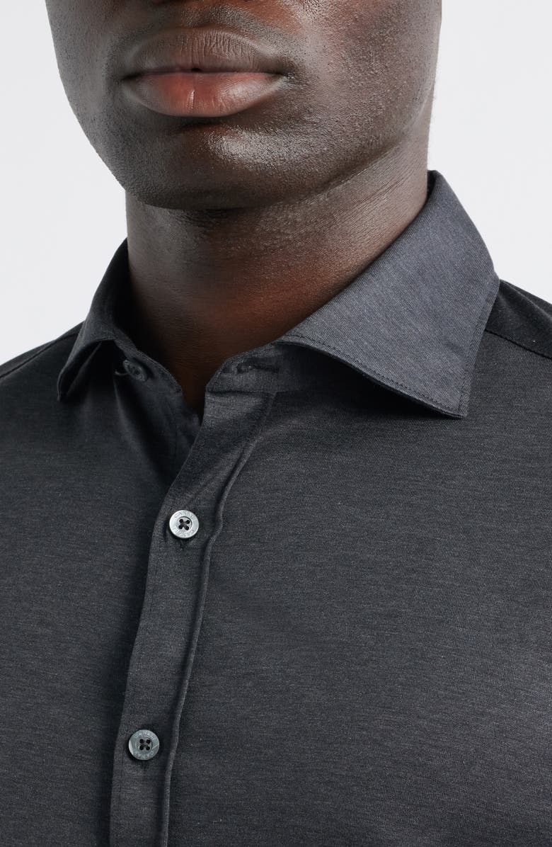 Canali Regular Fit Cotton Jersey Button-Up Shirt, Alternate, color, Charcoal