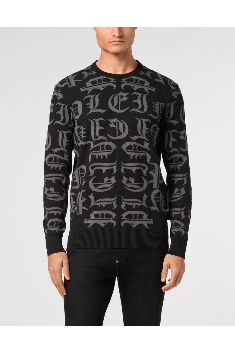 Pullover Round Neck Gothic Plein Men, Main, color, black