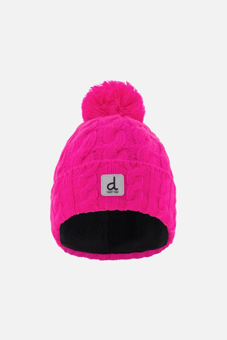 Cable Texture Fleece-Lined Folded Cuff Knit Hat with Pompom, Main, color, Bright Pink
