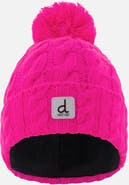 Deux par Deux Cable Texture Fleece-Lined Folded Cuff Knit Hat with Pompom