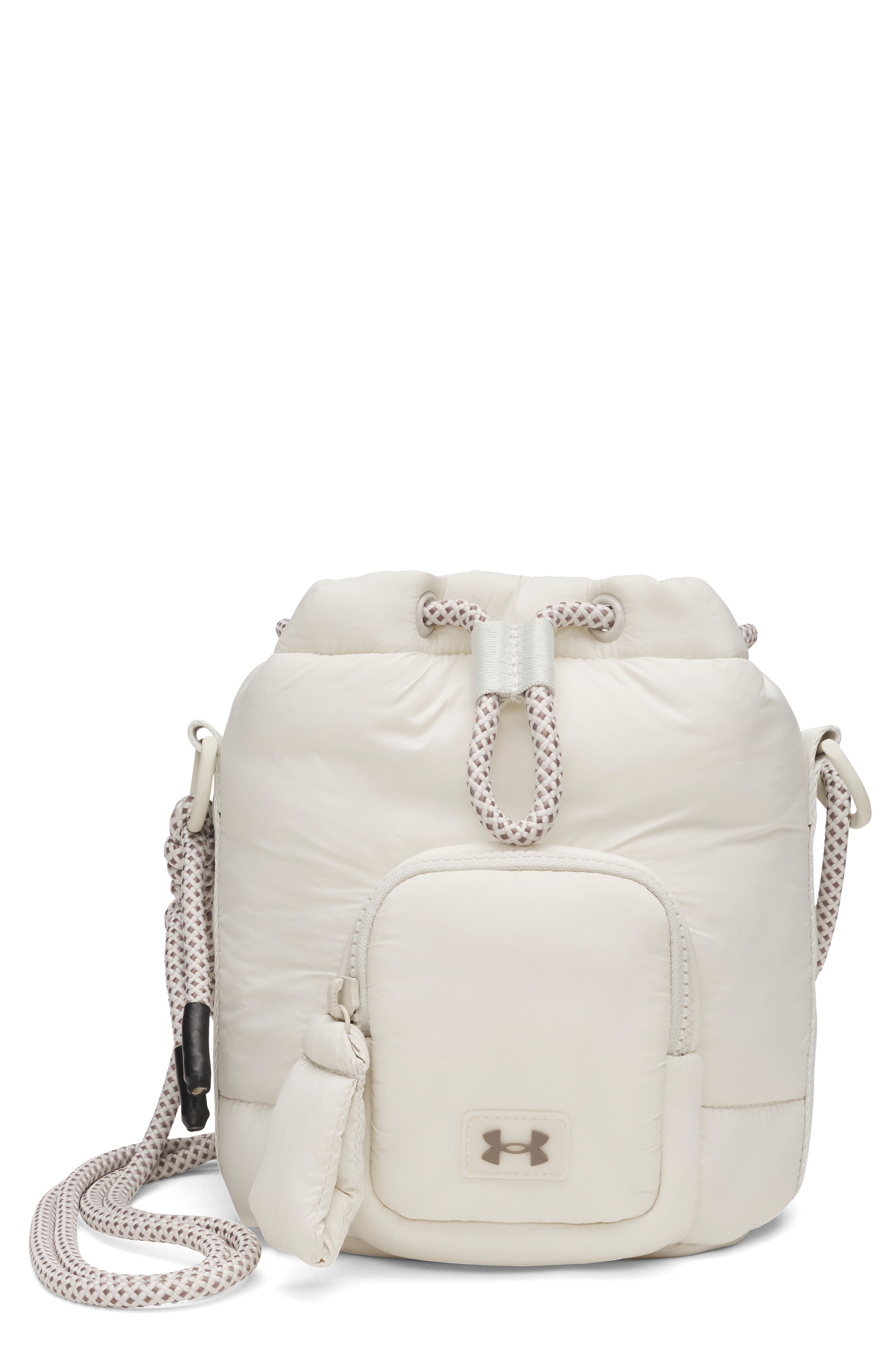 UA Studio Water Resistant Puffer Bucket Bag, Main, color, SUMMIT WHITE