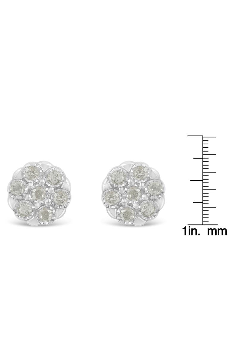 Haus of Brilliance Silver RoseDiamond Floral Cluster Stud Earring, Alternate, color, White