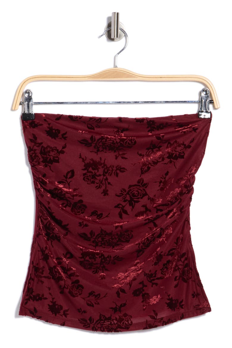 Ruched Side Split Hem Tube Top, Alternate, color, BURGUNDY