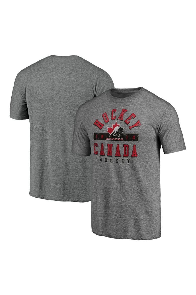 Men's  Heather Gray Hockey Canada Drop the Gloves Tri-Blend T-Shirt, Main, color, Heather Gray