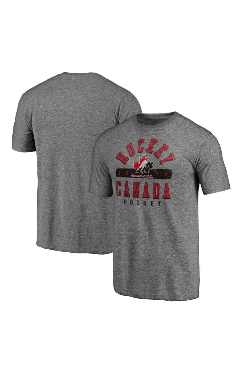 Fanatics MTO Label Men's  Heather Gray Hockey Canada Drop the Gloves Tri-Blend T-Shirt, Main, color, Heather Gray