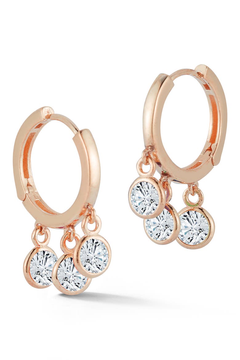 14K Gold Vermeil CZ Huggie Hoop Earrings, Main, color, ROSE GOLD