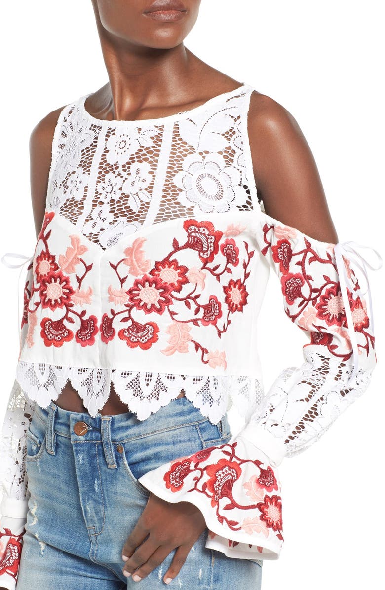 For Love & Lemons 'Cecelia' Cold Shoulder Crop Top, Alternate, color, 