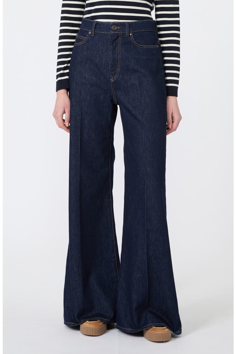 High Waist Flare Leg Jeans, Main, color, NAVY