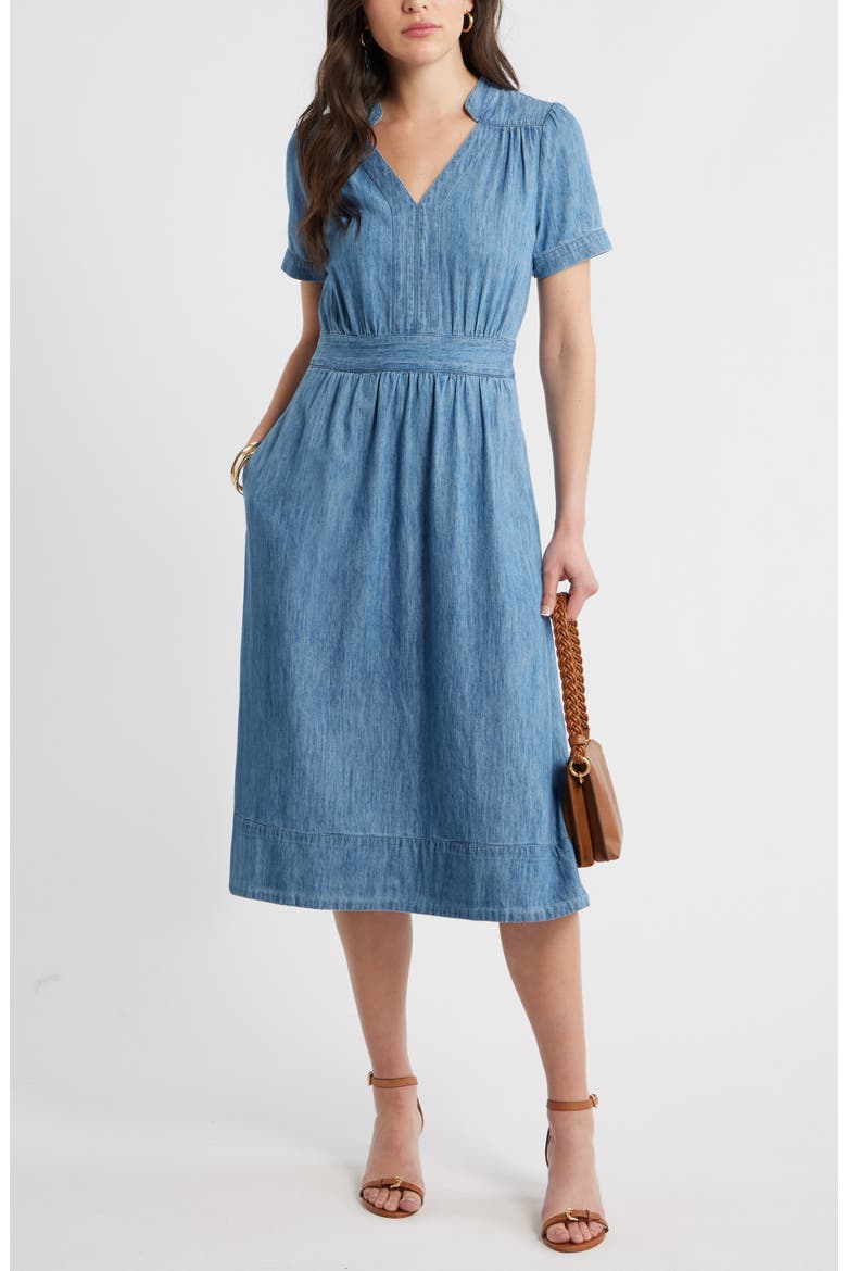 Cotton Chambray Midi Dress, Alternate, color, MEDIUM WASH