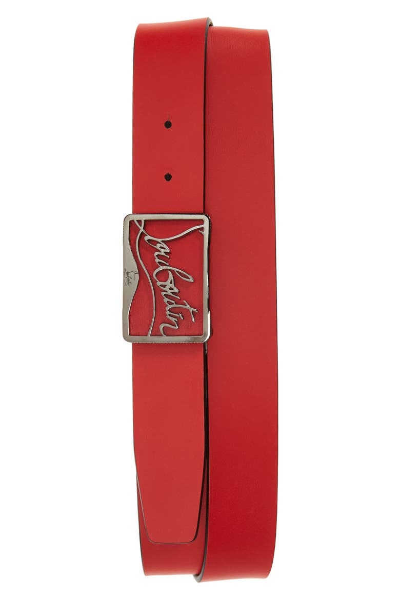 Ricky Logo Buckle Leather Belt, Alternate, color, BLACK