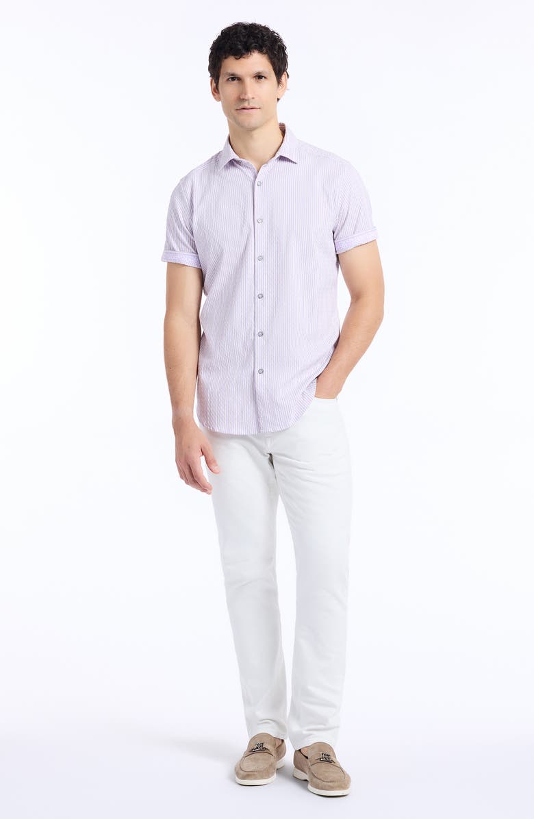 Robert Graham Fornillo Stripe Short Sleeve Seersucker Button-Up Shirt, Alternate, color, 