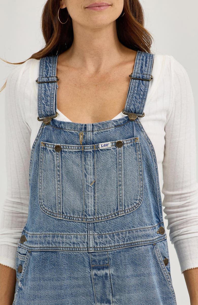 Lee Slim Straight Leg Denim Overalls, Alternate, color, Blue Glimmer