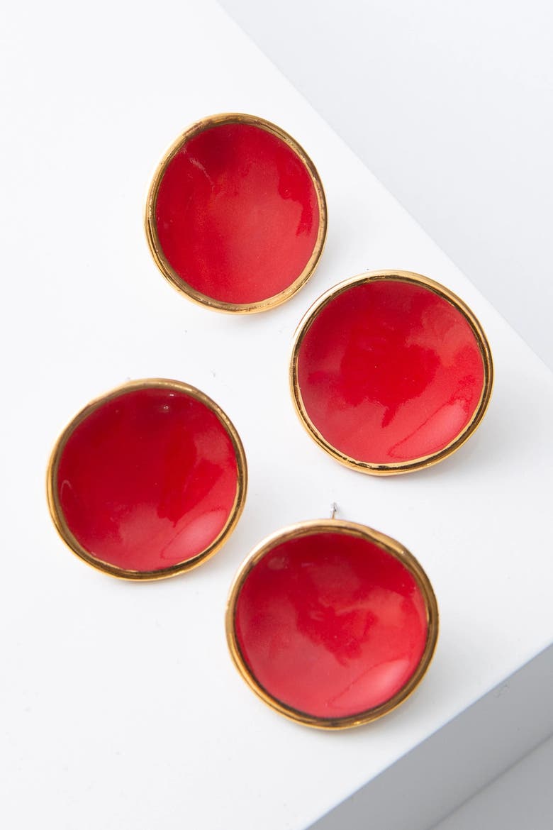 Mini Halo Earrings, Paprika, Alternate, color, Red