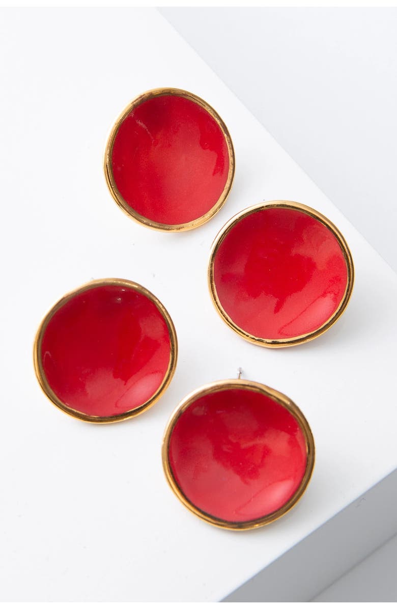 Noonday Collection Mini Halo Earrings, Paprika, Alternate, color, Red