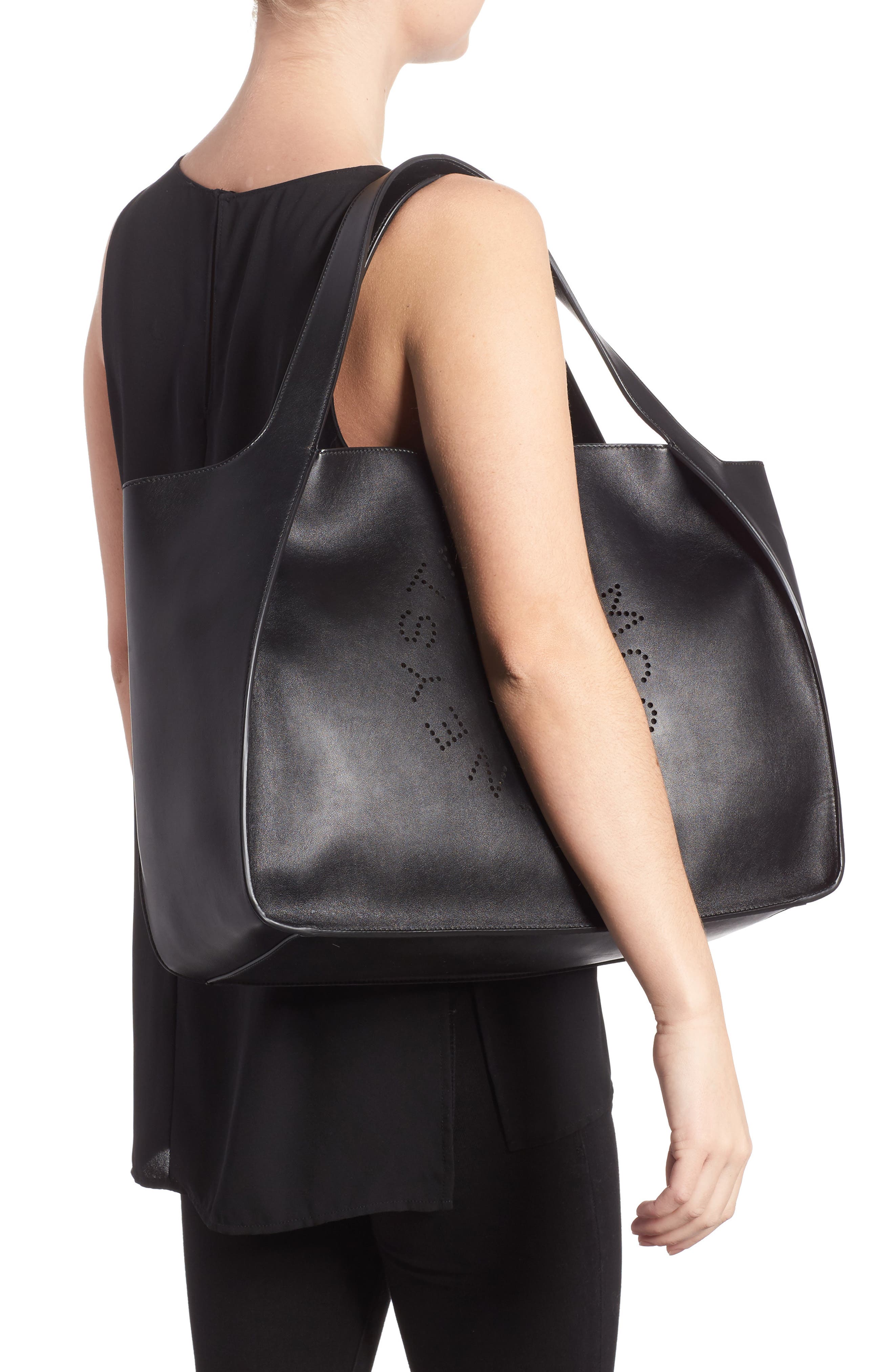 Stella McCartney Medium Perforated Logo Faux Leather Tote, Alternate, color, 