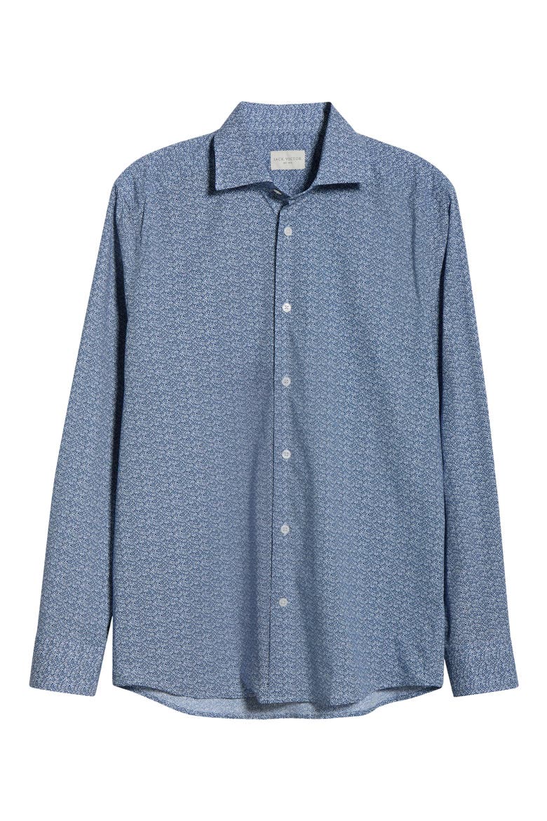 Marquis Floral Print Stretch Cotton Button-Up Shirt, Alternate, color, NAVY
