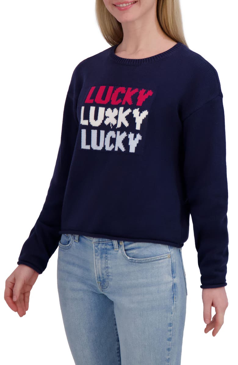 Lucky Brand Americana Crewneck Sweater, Alternate, color, Black Iris