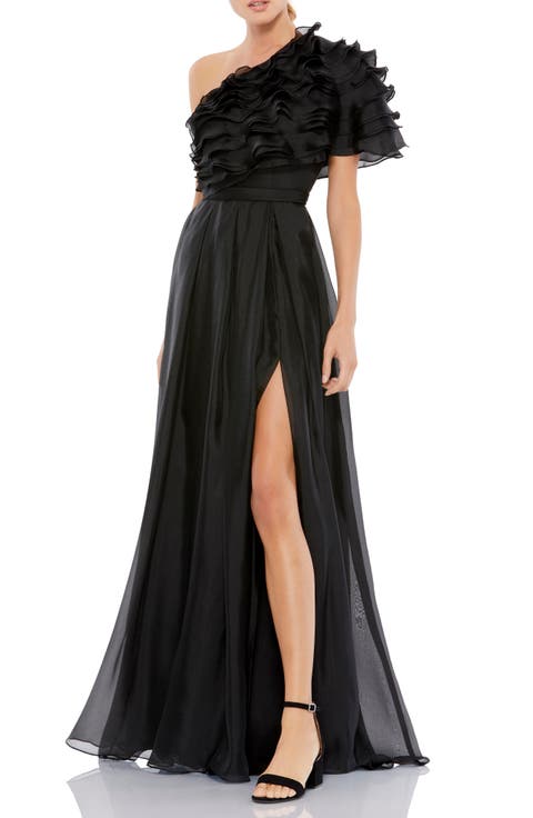 Ruffle Layered One Shoulder Gown