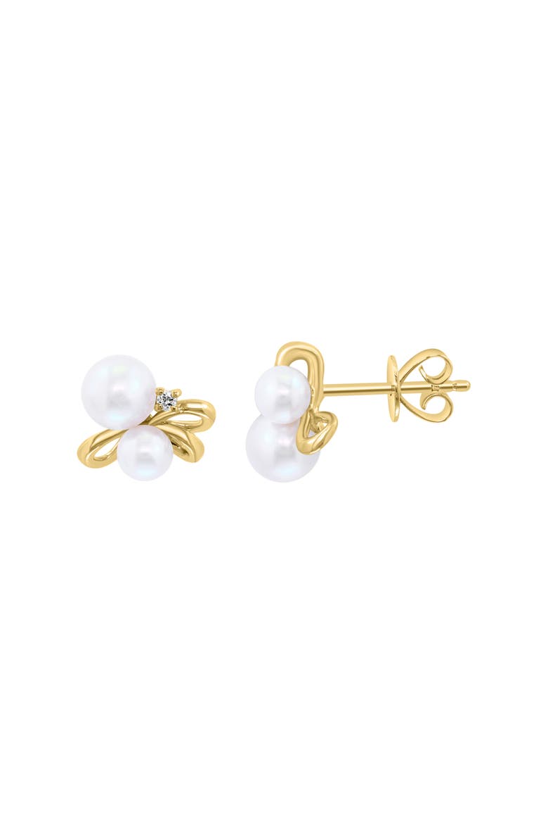 14K Yellow Gold Diamond & Freshwater Pearl Stud Earrings, Main, color, WHITE