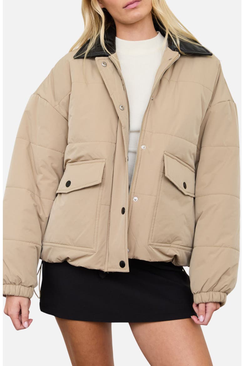 Contrast Collar Puffer Jacket, Main, color, KHAKI