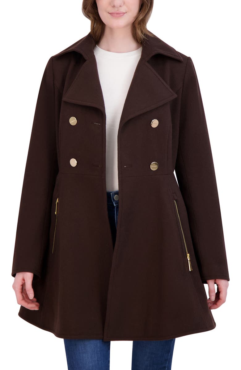 Laundry by Shelli Segal Double Breasted Fit & Flare Wool Blend Coat, Alternate, color, Chocolate