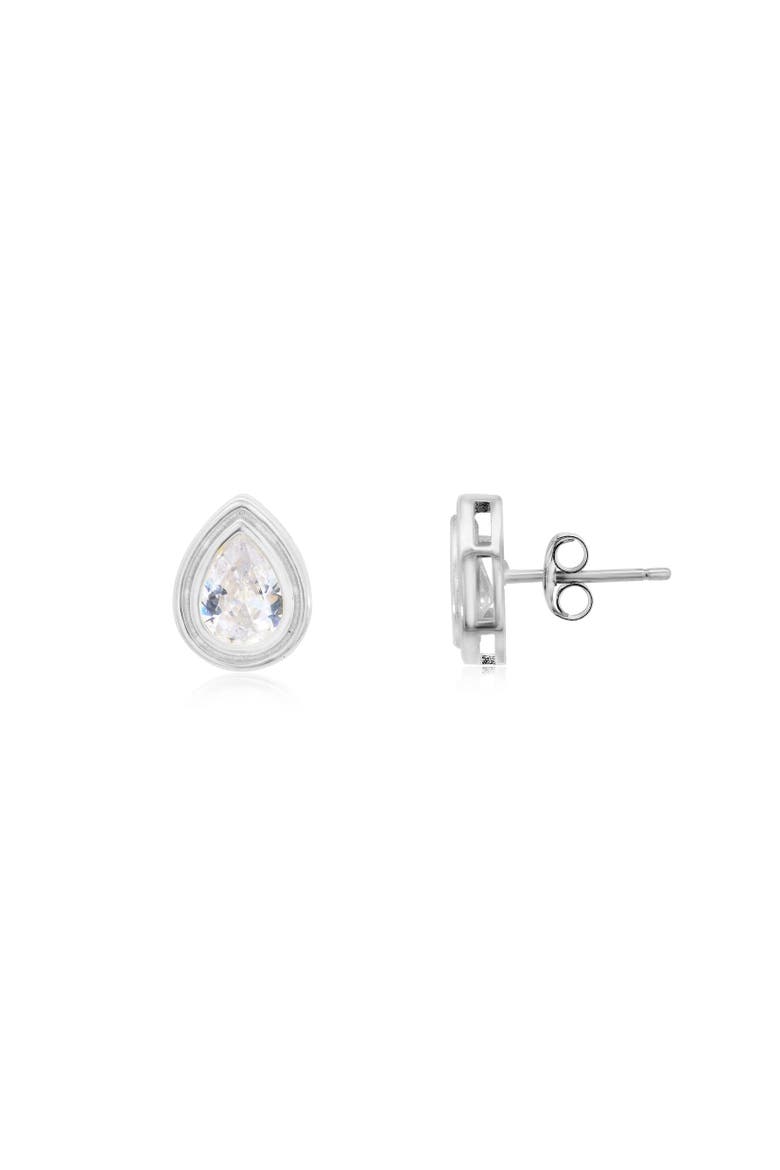 CZ Pear Double Bezel Stud Earrings, Main, color, Sterling Silver