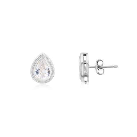 CZ Pear Double Bezel Stud Earrings